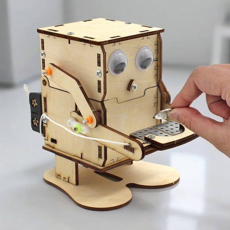 Science Project Diy - Деревянный сборный робот-монетоприемник DIY: модель для